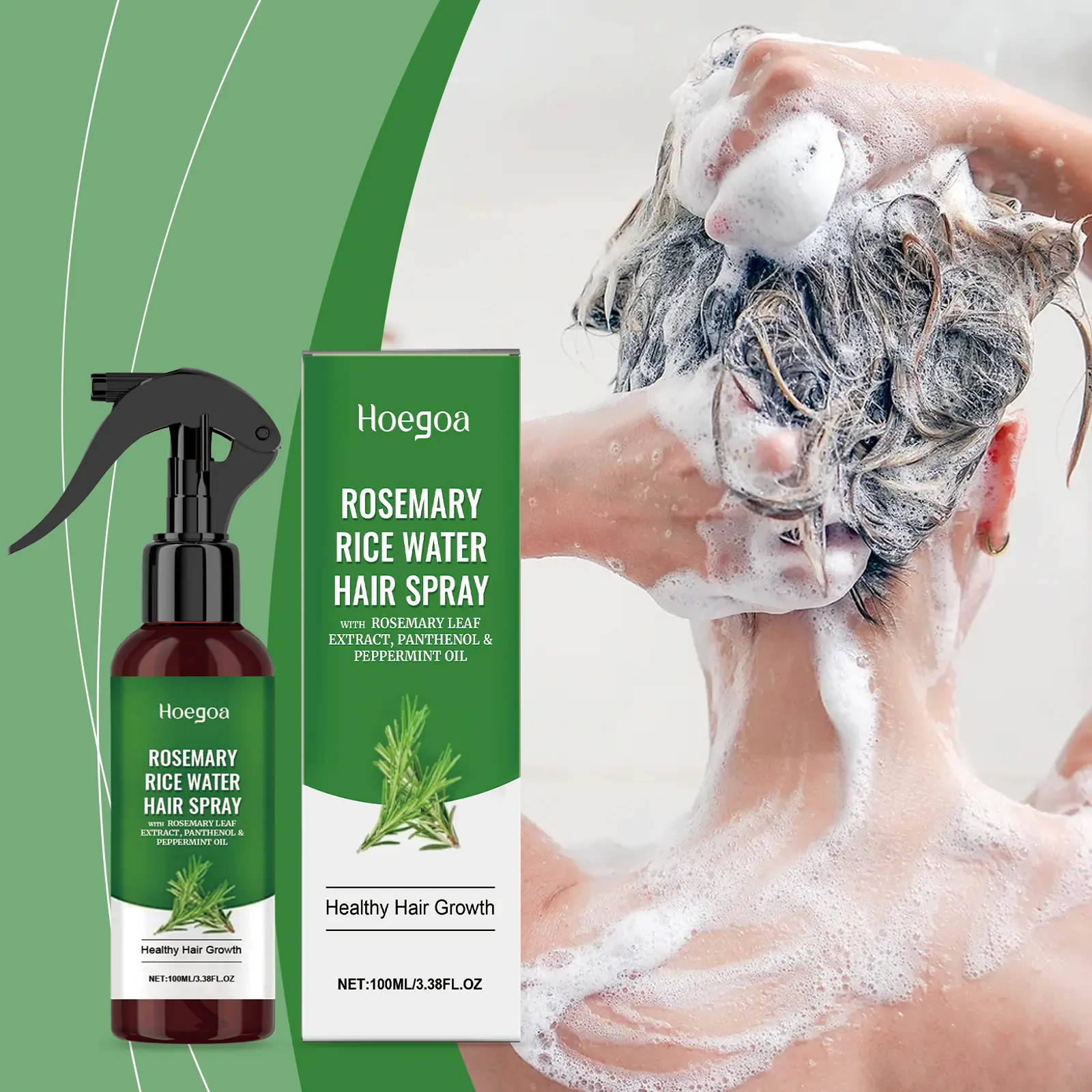 Hoegoa Rosemary Rice Water Hair Spray – Nourishing spray for dry, frizzy hair; moisturizing hair care spray