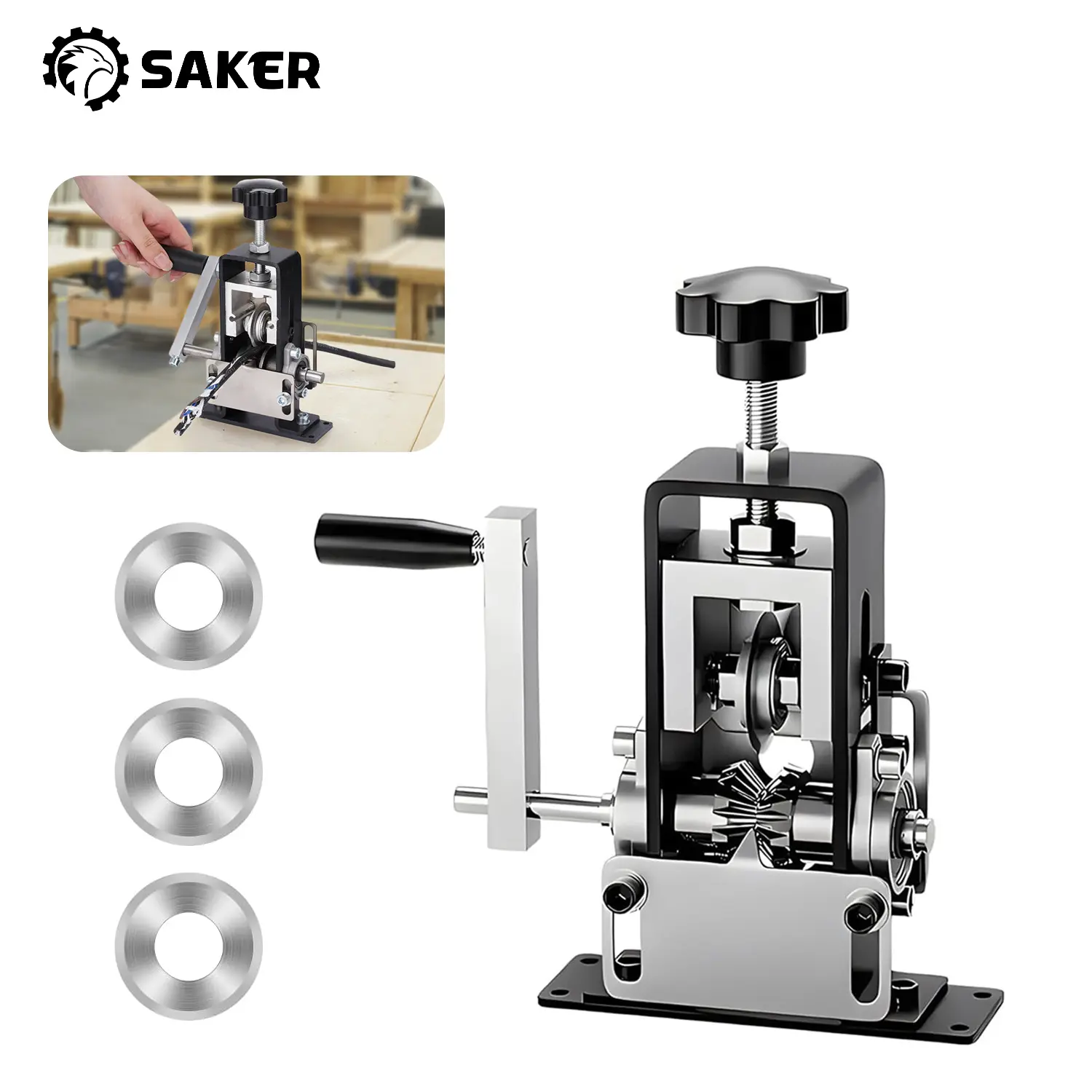 Sakerplus Wire Stripping Machine Manual & Drill Driven Adjustable Wire Stripper 0.04"-0.83" (1-20mm) Heavy-Duty Iron Frame High-Carbon Steel Blade for Copper Wire Recycling