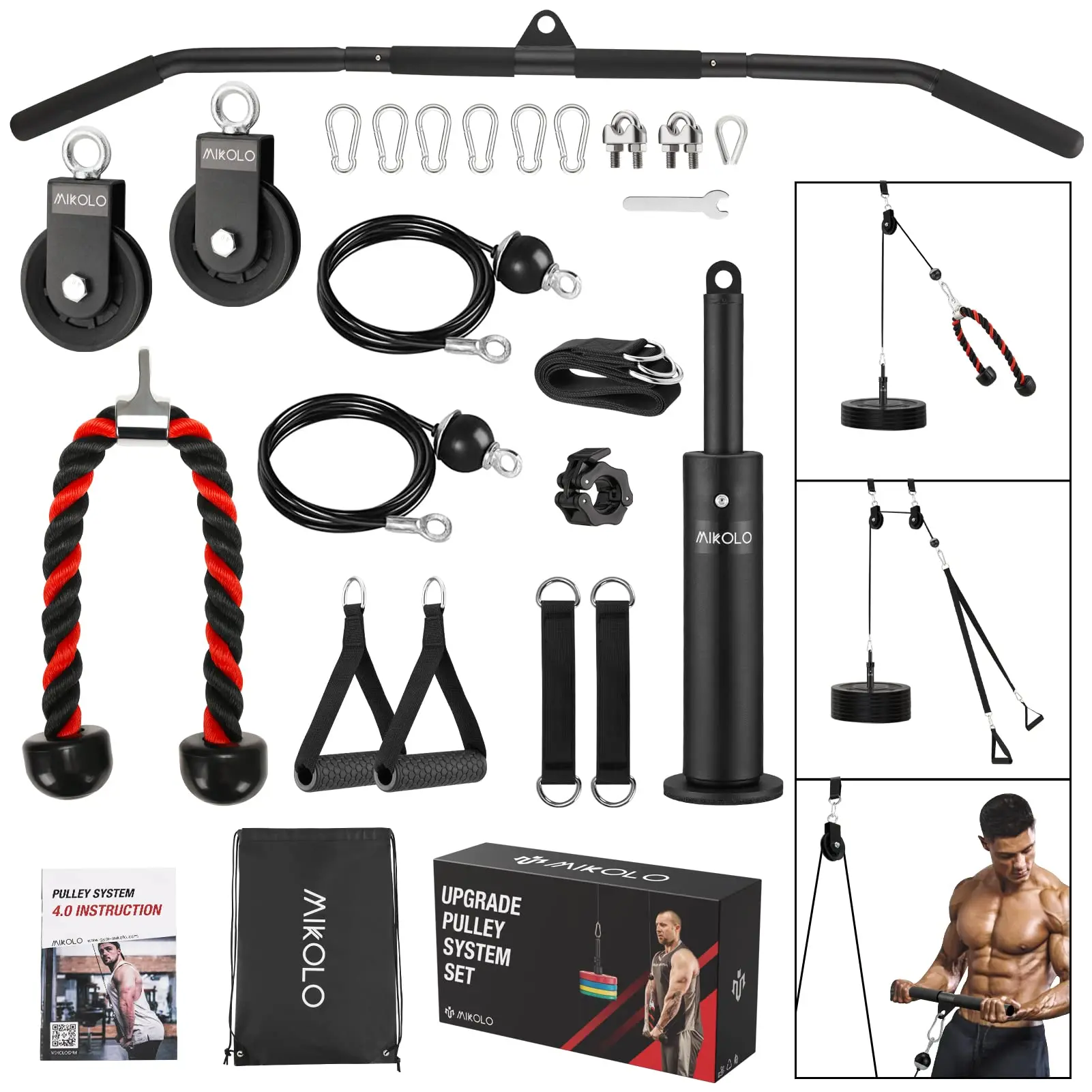 MIKOLO 4.0 Upgraded Weight Cable Pulley System Gym, LAT and Lift Pulley System, Cable Pulley Attachments with Adjustable Length Cable for Full Body Training, Home Gym Pulley System Set, 2025 Version Fitness Equipment Exercise EquipmentMIKOLO