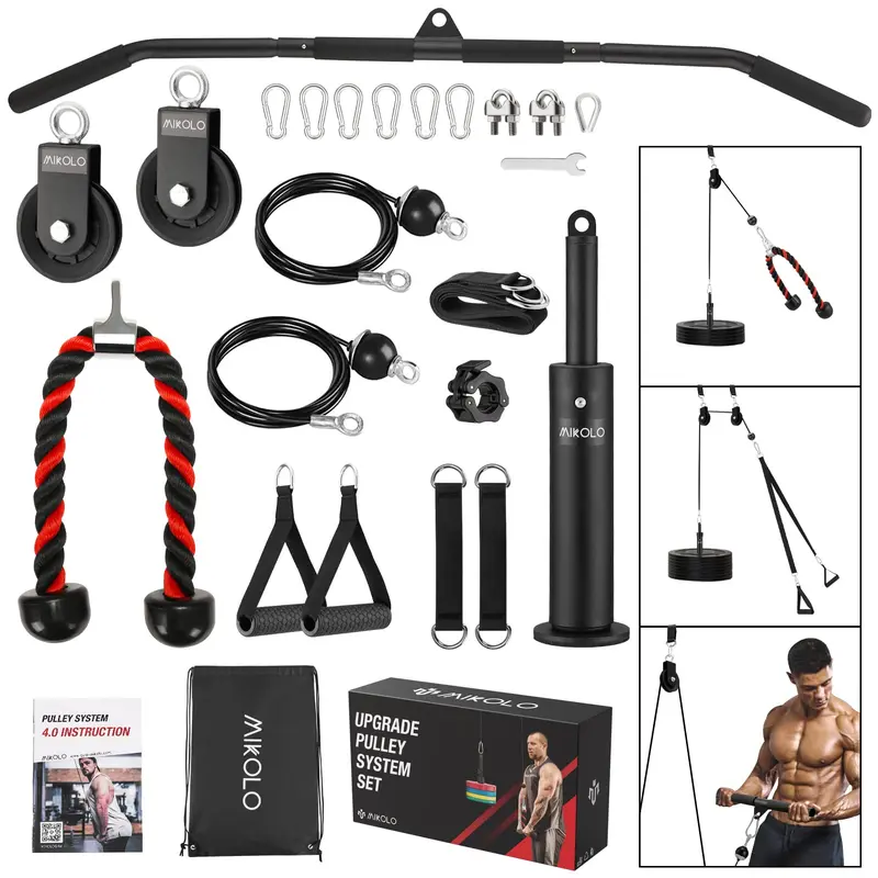 MIKOLO 4.0 Upgraded Weight Cable Pulley System Gym, LAT and Lift Pulley System, Cable Pulley Attachments with Adjustable Length Cable for Full Body Training, Home Gym Pulley System Set, 2025 Version Fitness Equipment Exercise EquipmentMIKOLO