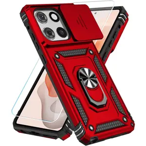 Phone Case for Motorola Moto G Stylus 5G 2025 Case with HD Screen Protector & Slide Camera Cover & Kickstand, [Military-Grade] Phone Case for Moto G Stylus 5G 2025,Red