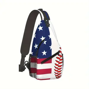 [Made in US] American Flag & Baseball Design Crossbody Chest Bag High-Density Polyester Large Capacity Durable for Hiking, Work, Leisure, Travel, Beach, Fishing