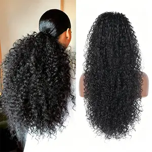 Fluffy Curly Drawstring Ponytail Extension for Black Women, 20 Inch Natural Afro Kinky Thick Volume Layered Synthetic Hairpiece for Daily Wear, Weddings, Birthday, Vacation & Quick Styling
