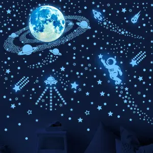 1521PCS Glow in The Dark Wall Stickers, Luminous Moon, Astronaut & Star Decals, Space Theme Wall Decor for Kids Bedroom#GLOBAL PICKS