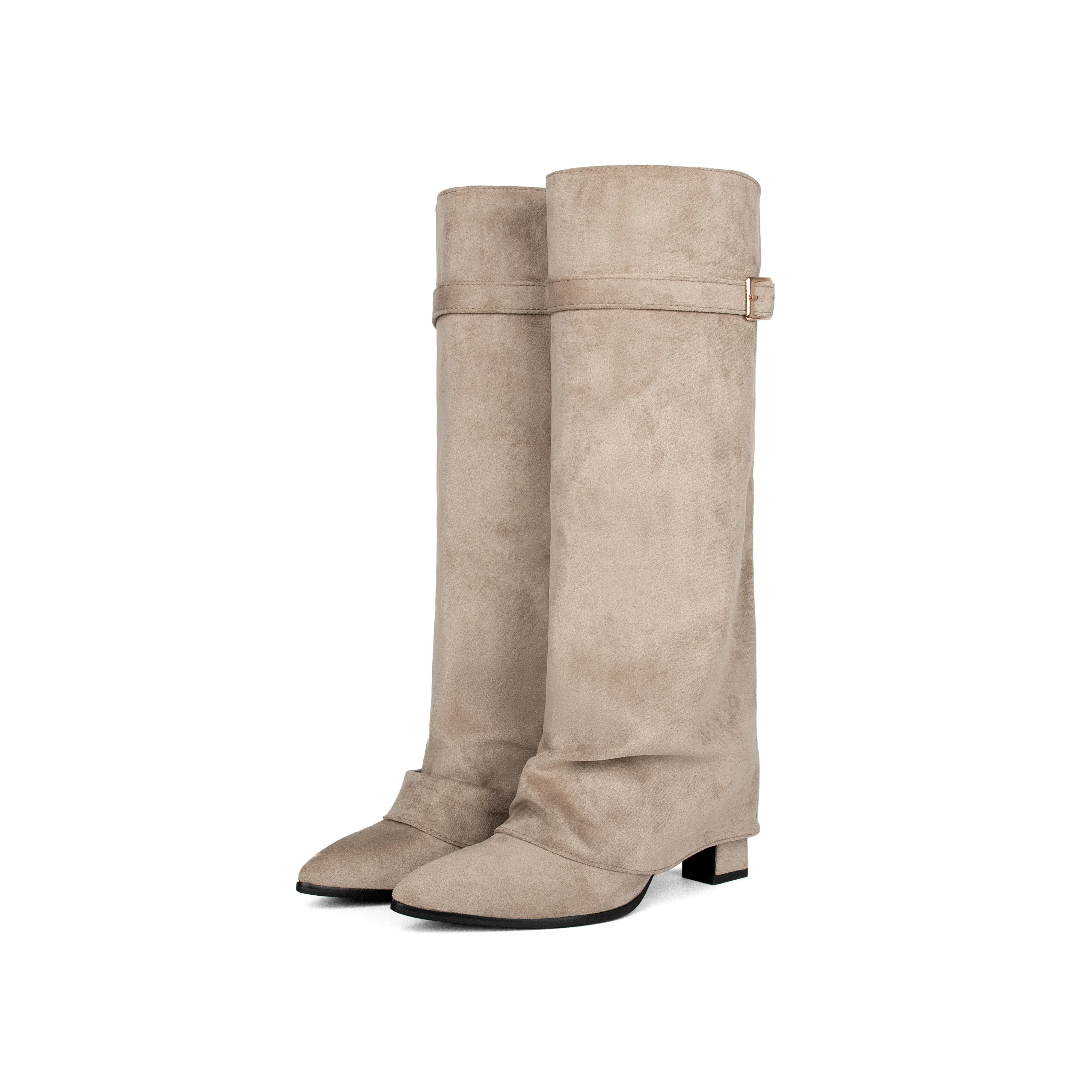 Knee High Boots Women Fold Over Boots Chunky Heel Pointed Toe Tall Boots| Fashion Slouchy Boots,Side Zipper Shark Boots,Fall Spring Winter Fashion Dress Tall Boots,Evening Bridal office Long Boots