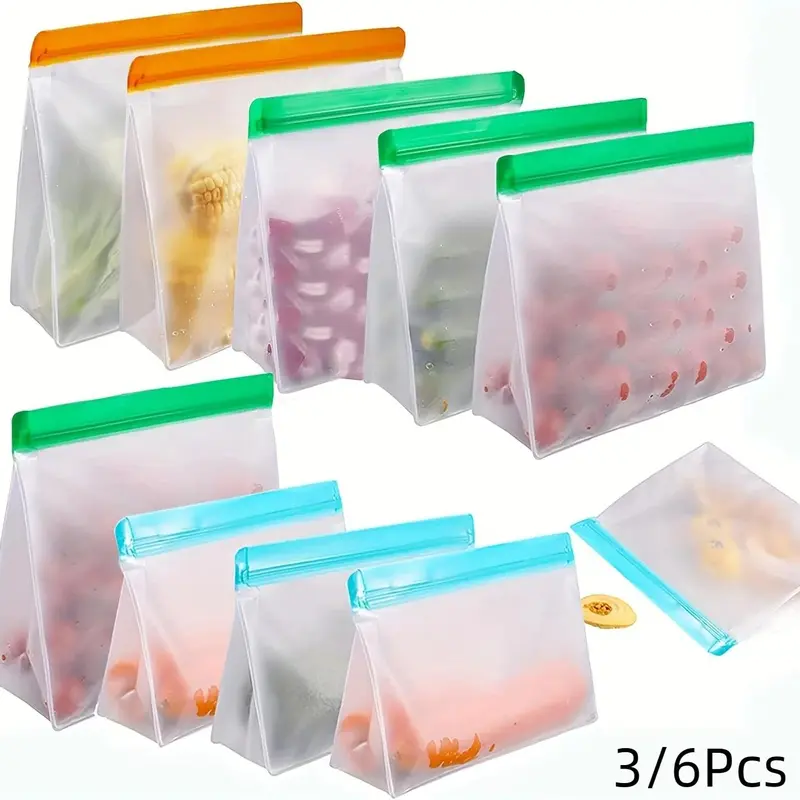 Reusable Bag, 3/6 Counts Leak Proof Food Storage Bag, Freezer Bag for Home Kitchen, Preserving Container, Summer for Gift, Sealable Container
