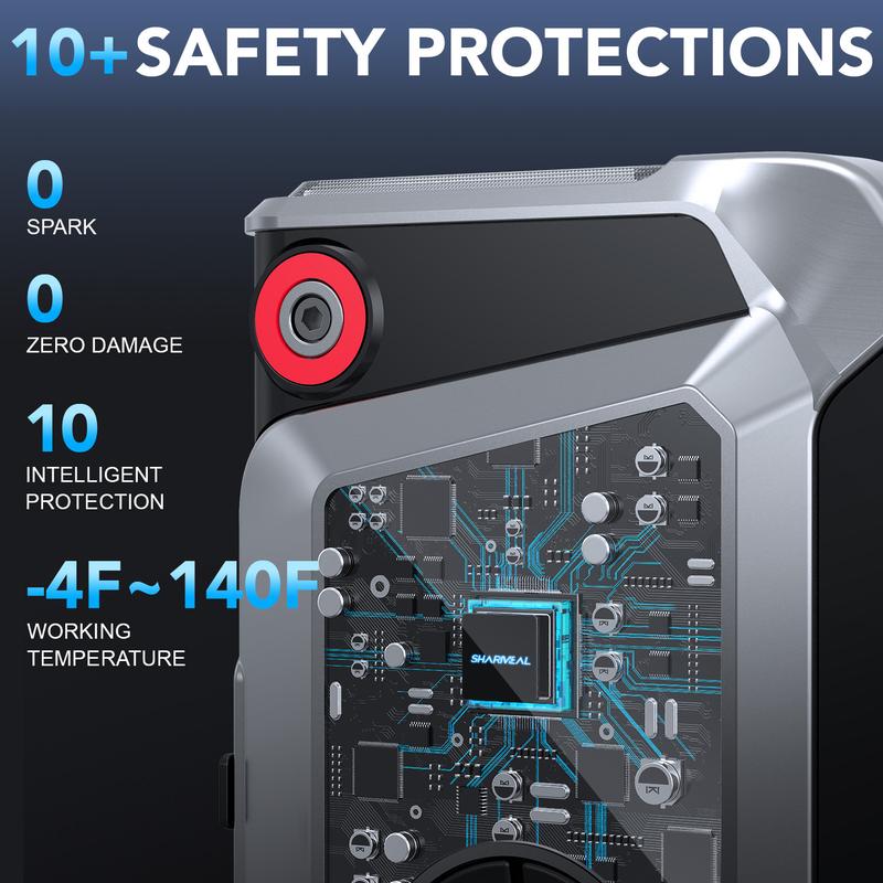 6000A Portable Car Jump Starter with Air Compressor 12V Battery Jump Starter Power Pack Tire Inflator with Extended Smart Jumper Cables for All Gas & up to 10.0L Diesel Engines