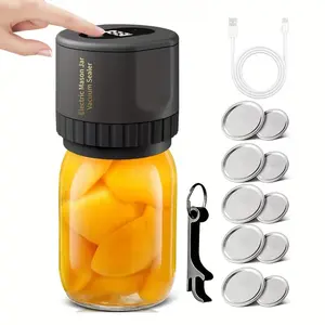 Electric Cordless Vacuum Sealing Kit for Mason Jars, Mason Jar Sealer, Automatic Vacuum Sealer, Portable Vacuum Sealer, Airtight Seal, Ideal for Wide-Mouth & Standard-Mouth Jars, Perfect for Food Storage & Fermentation