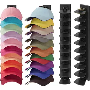 Hat Organizer for Baseball Caps, 2 Pack Hat Rack for Wall Hold up to 40 Hats, Adhesive Hat Storage Display for Wall and Closet Doors, Black
