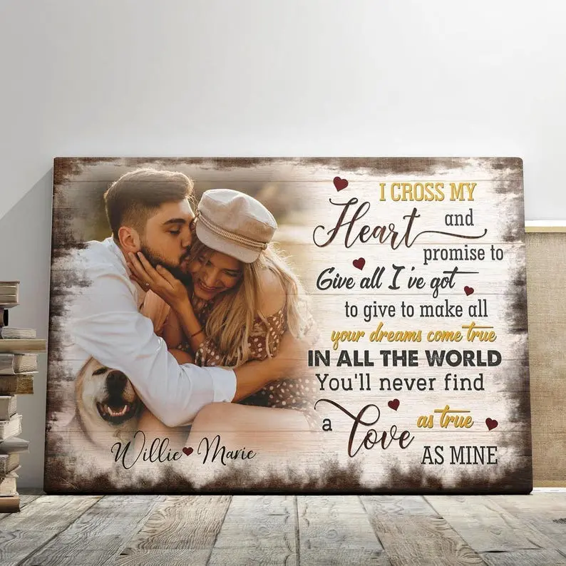 Personalized Couple Poster, Custom Photo And Name, I Cross My Heart, Valentines Gifts For Couple