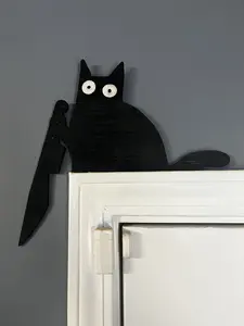Murder Cat Door Accent Decor - Unique Cat Silhouette Design for Indoor & Outdoor Use - Perfect for Cat Lovers & Whimsical Home Decor