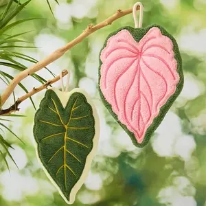 2 Pack Coral Fleece Hand Towels, Plant Leaf Design, Hanging Convenient, Strong Absorbent Quick Dry, Cute Soft Kitchen Bathroom Towels