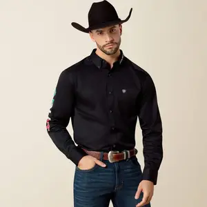 Ariat Mens Team Logo Twill Fitted Shirt - Black/Mexico