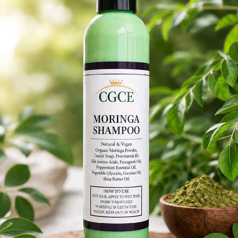 Moringa Shampoo & Conditioner Set for Adults - 8oz Haircare Set with Moringa Powder, Pure Castile Soap, Fenugreek Oil, Non Toxic, Fragrance Free, Anti-Hair Loss, Thickening, Deep Conditioning, Detangling, Plant Based, Any, 8 Fl Oz, Cleansing, Aging