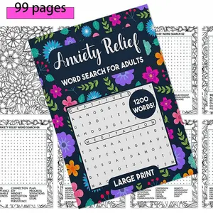 Adult Anxiety Relief Word Search Coloring Book, Large Print Stress Relief Game Book, Puzzle and Coloring Function, Emotional Management Partner