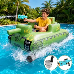 Electric Tank Boat Pool Float with Water Cannon, beach,pool,Motorized Inflatable Ride-On Toy, Perfect for Pool Parties, Summer Vacations and Water Games,Gift of Father's Day