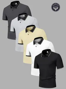 Men’s 5-Pack Summer Solid Cotton Short-Sleeve Polo Shirts, Classic Vintage Style, Lightweight Versatile Sporty Casual Outdoor Fashion Golf Apparel, Trendy Black Short-Sleeve, An Excellent Gift for a Boyfriend or Husband