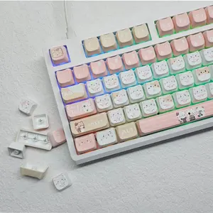 Cat Head Theme PBT Keycaps, Cute Personality PBT Keycaps, Keyboard Keycap Set Suitable for 61/64/68/84/87/100/104/108 Cherry MX Mechanical Keyboard Gaming Keyboard Accessories
