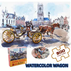 500pcs Large Vintage Horse-Drawn Carriage Jigsaw Puzzle for Adults & Families - 18x11 Inch Challenging 5D-like 3D Effect, Gray Cardboard Box, Portable Complex Puzzle for Adults, Christmas/New Year Gift, Party Game & Relaxation Activity, Creative Puzzle
