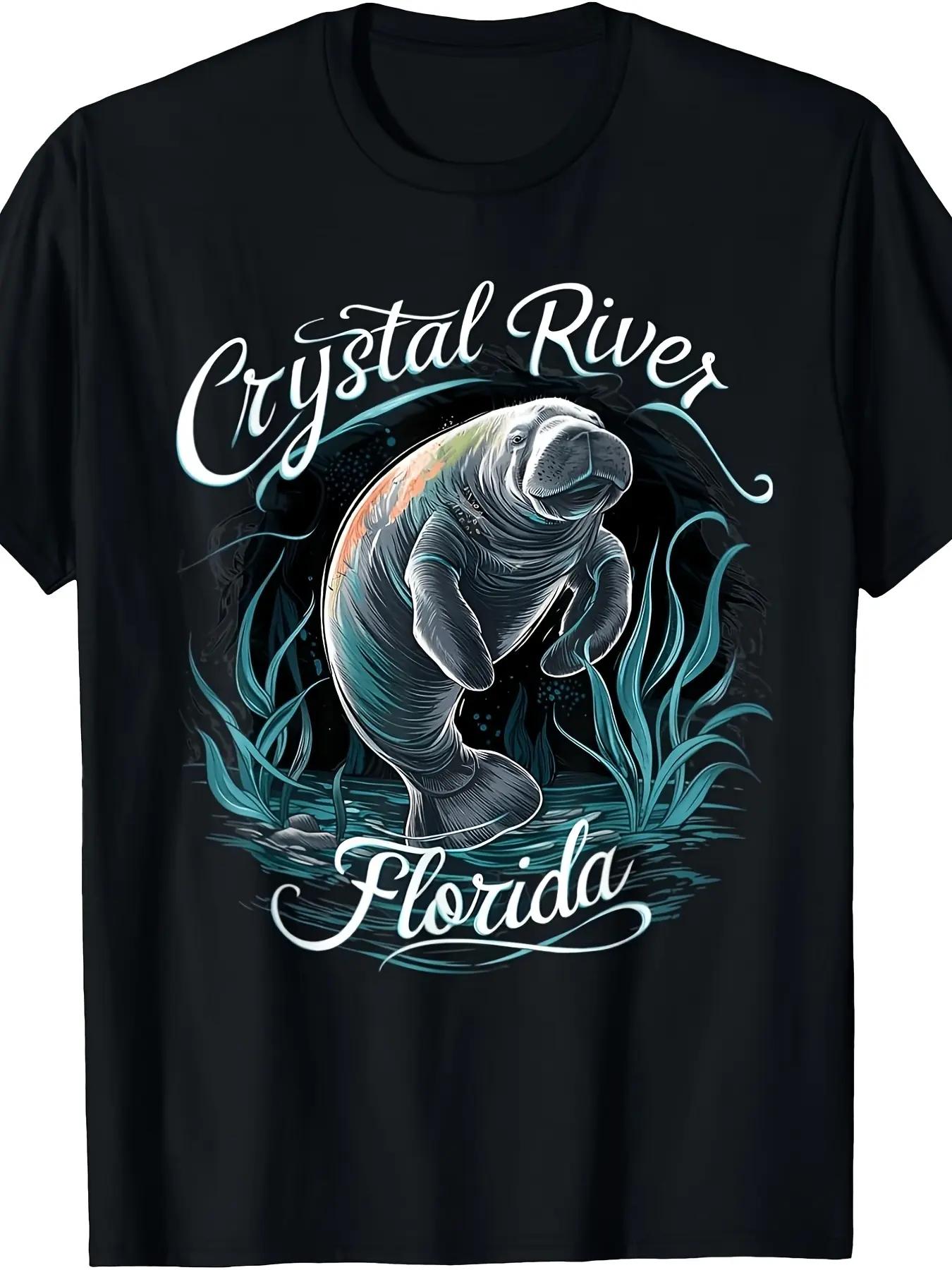 T-Shirt Featuring Manatees from Crystal River Flor unisex soft cotton short sleeve t shirt, vintage graphic casual tee for men women teens, perfect birthday holiday gift for camping travel gym daily street  wear