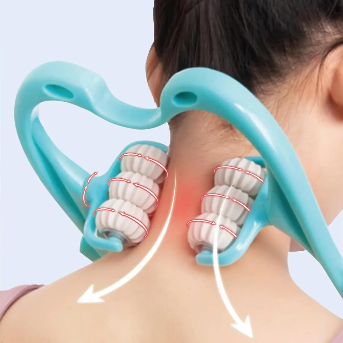 Neck Massager Roller, Handheld Massager with Upgrade 6 Balls Massage Point, Shoulder Massager, Neck Pain Relief Massager for Deep Tissue in Neck, Back, Shoulder, Waist, and Legs (Blue)