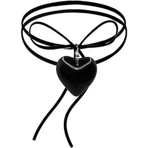 yfstyle Chunky Heart Necklace for Women Y2k Heart Necklace Puffy Heart Choker Big Heart Pendant Glass Heart Necklace Puffy Heart Choker Y2k Accessories Heart Necklace Red Heart Necklace Jewelry