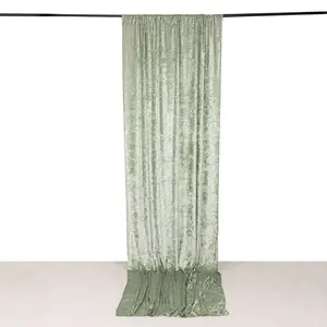 Crushed Velvet Backdrop Curtain – Sage Green 5ft x 12ft Event Drape with Rod Pocket, Privacy Panel for Photo Booths & Events