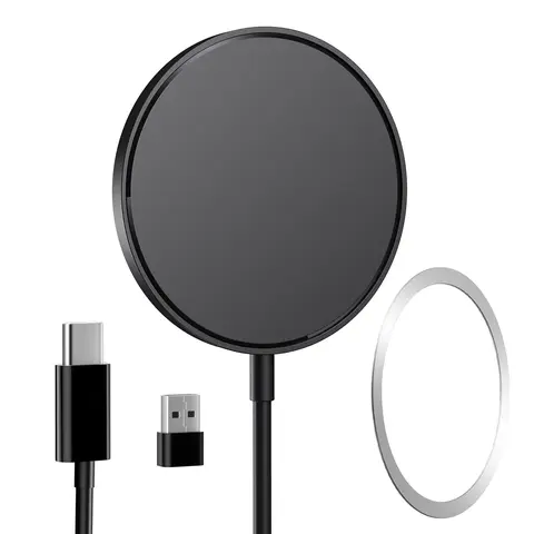 THREEKEY Cyan Magnetic Wireless Charging Pad - 4FT USB-C Cable, Safety Protection, Metal Stick, Efficient Electronic Charger for Cellphone, Smartphone (iPhone 17/16/15/14/13/12 Series, AirPods 3/2/Pro) with Wide Compatibility