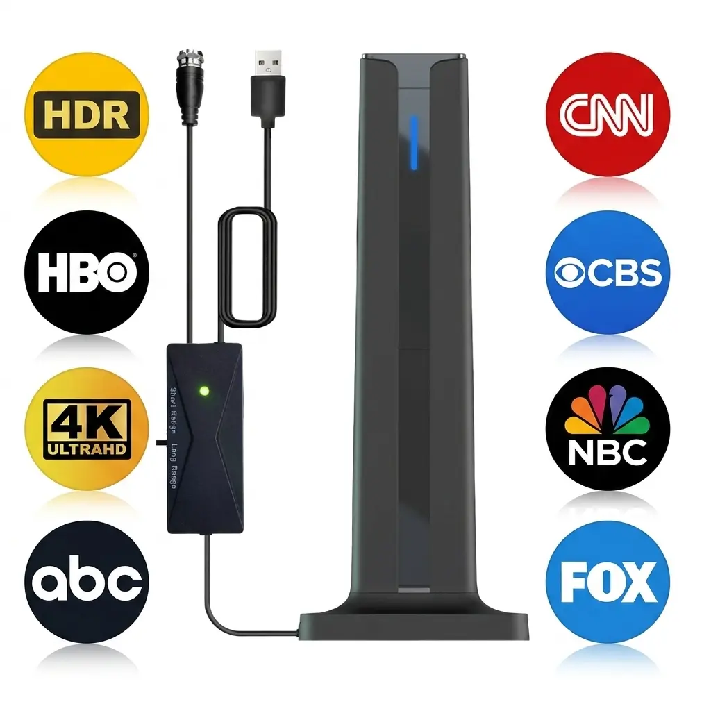 HDTV Digital TV Antenna Accessories - Long Range Indoor Outdoor Model with Strong Signal Reception, Easy Setup for Smart TVs, Cable-Compatible for Watching News