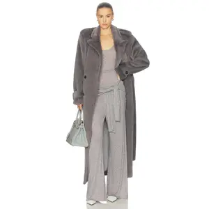 Helsa Faux Fur Long Trench in Smoke