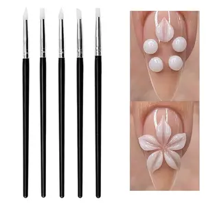 New 5-Piece Nail Art Stamping Pens, Silicone Flower Pressing Pens, 3D Petal Shape Nail Art Tools, Specialized Gel Polish Accessories, Nail Art Supplies, Manicure