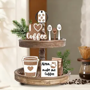 Wooden Layered Tray Set, I Love Coffee Humorous Sign, Vintage Cup Design, Modern Cafe Bar Counter Centerpiece, Home Decor (no Tray)