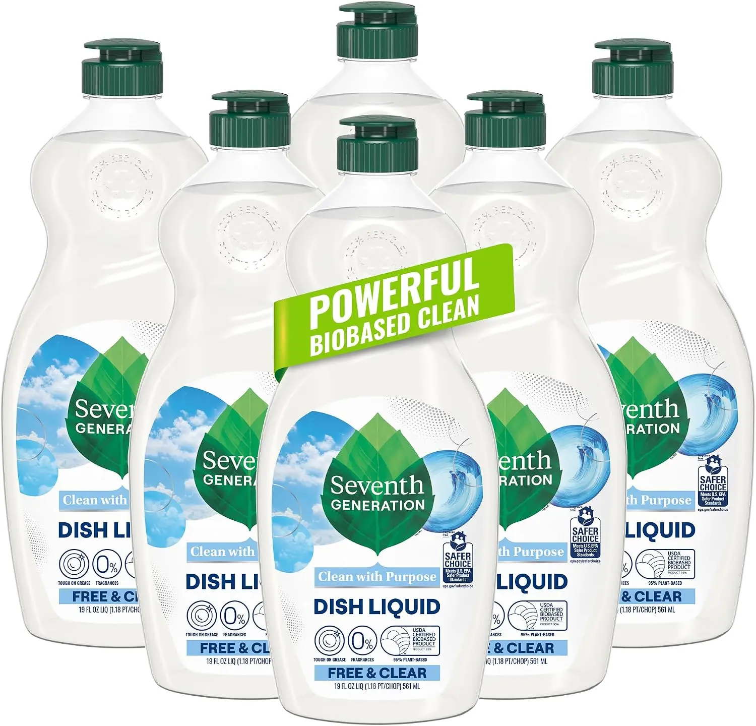 Dish Liquid Soap Free & Clear liquid soap Pack of 6 Dishwashing Soap Dish Soap for sensitive skin 19 oz