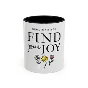 Inspired Ceramic Coffee Mug 11oz Find Your Joy Nehemiah 8:10 Motivational Flower Design Reusable Washable Dishwasher Safe