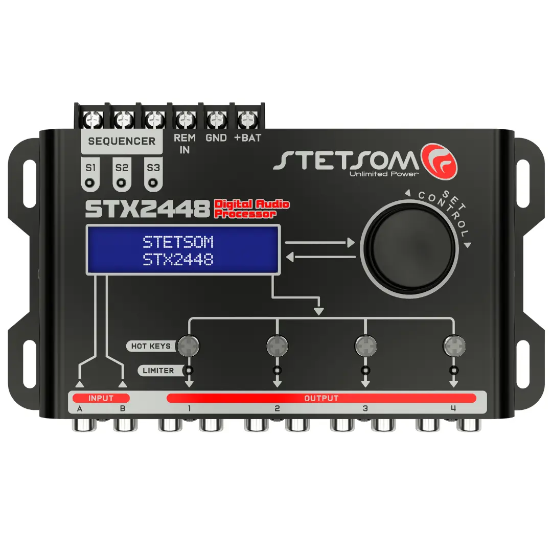 Stetsom STE-STX2448 STX 2448 DSP Crossover & Equalizer - 4 Channel Car Audio Digital Signal Processor with Precision Equalization, 4 Distinct Audio Signals for Car Electronics