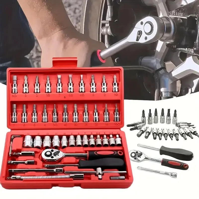 46-Piece Multifunctional Alloy Steel Hex Wrench Tool Repair Set - Automotive & Home Maintenance Hand Tools Including Screwdrivers, Socket Bits, Small Flywheel Ratchet Wrench, Hex Wrench Set