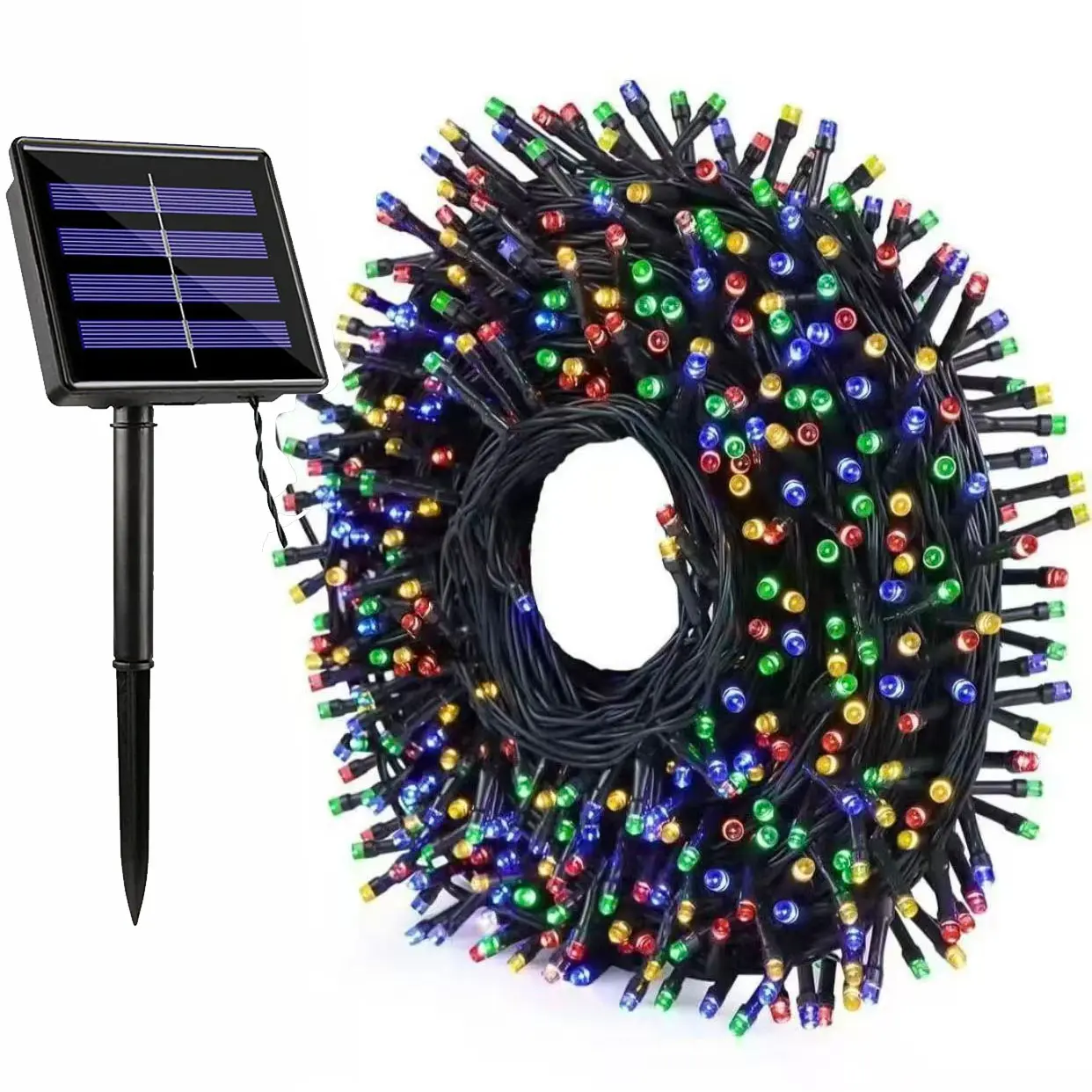 GBORIO Solar String Fairy Lights with 6V Solar Panel - Waterproof Outdoor LED Garland, Multicolor Color Changing, 17m, 50/100 LEDs, Easy to Install & Use, Garden/Decking/Patio Lighting, Christmas Wishlist, All Seasons Decor
