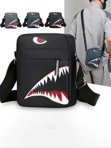 Men's Shoulder Bag Crossbody Backpack Cartoon Casual Shark Pattern Small Square Bag Single Shoulder Bag Lightweight Gift Trendy Shoulder Bag Stylish Crossbody Bags