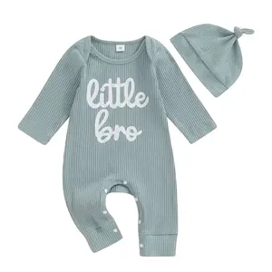 Little Brother Newborn Outfit Long Sleeve Crew Neck Jumpsuit Romper+Hat Baby Boy Going Home Hospital Clothes