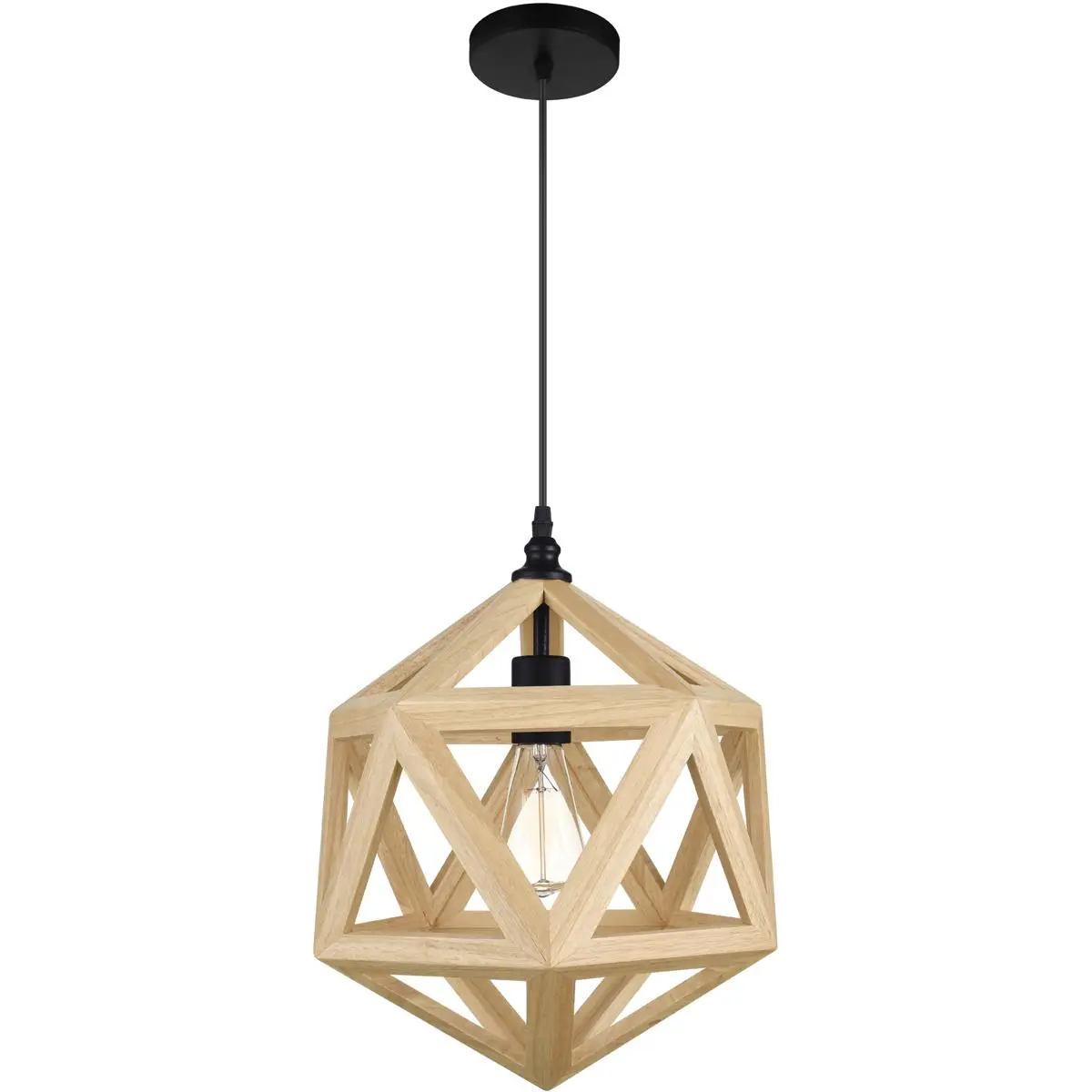 CWI Lighting Lante 1 Light 13 inch Black and Wood Pendant Ceiling Light 9945P13-1-101