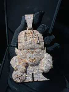 Iced Out 'Money Maker' Double M Crowned Lion Pendant - Wealth Bag Drip crystal-cut ice diamond luxury rap cartoon character pendant hip-hop style gold-plated charm custom friend gathering exquisite jewelry pendant