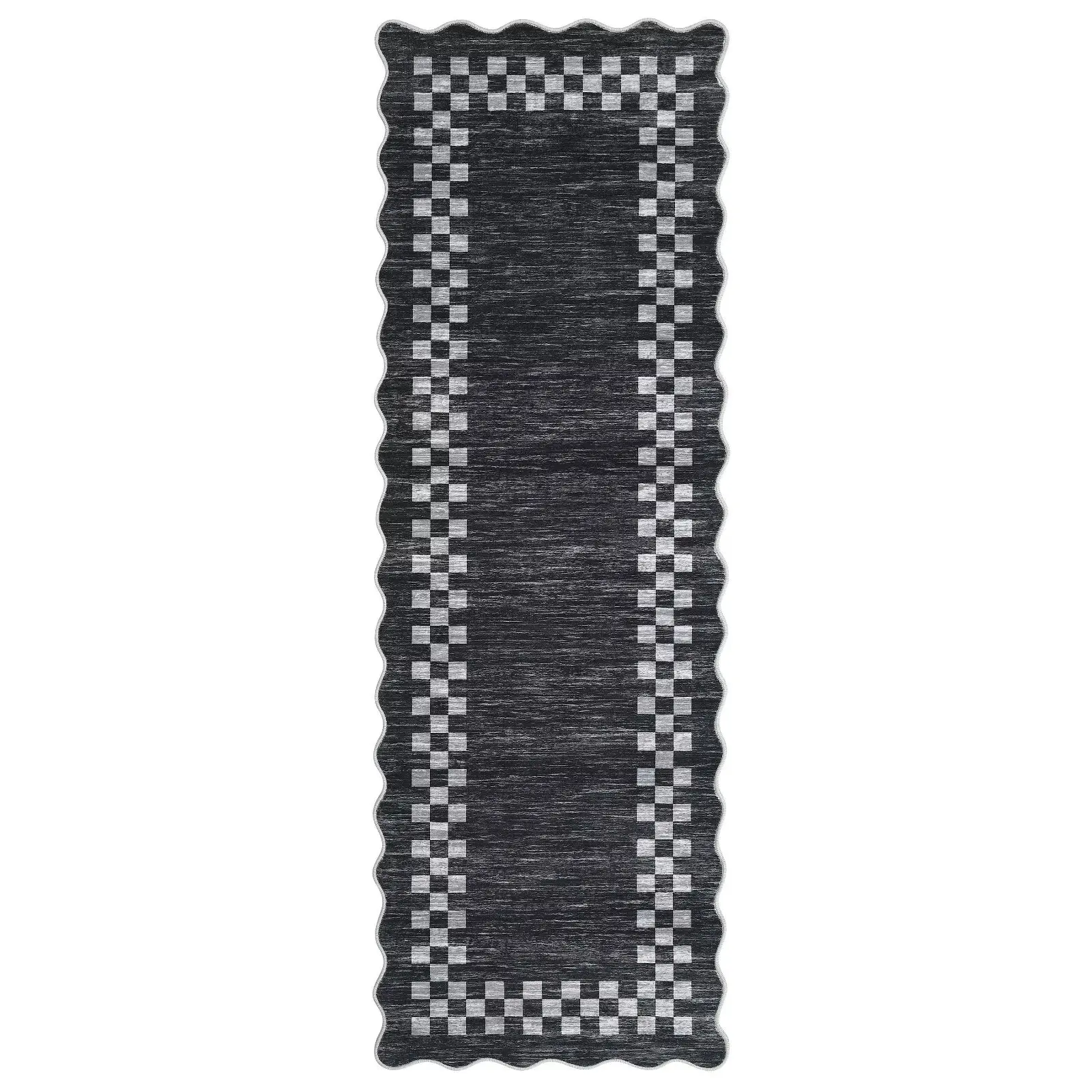 Dark Grey 2x6 ft Polyester Fiber Rectangular Indoor Runner Rug - Geometric Edge, Low Pile Weave, Modern, Machine Washable, Stain Proof, Puppy-Proof Area Rug, Puppy-Proof Area Rugs