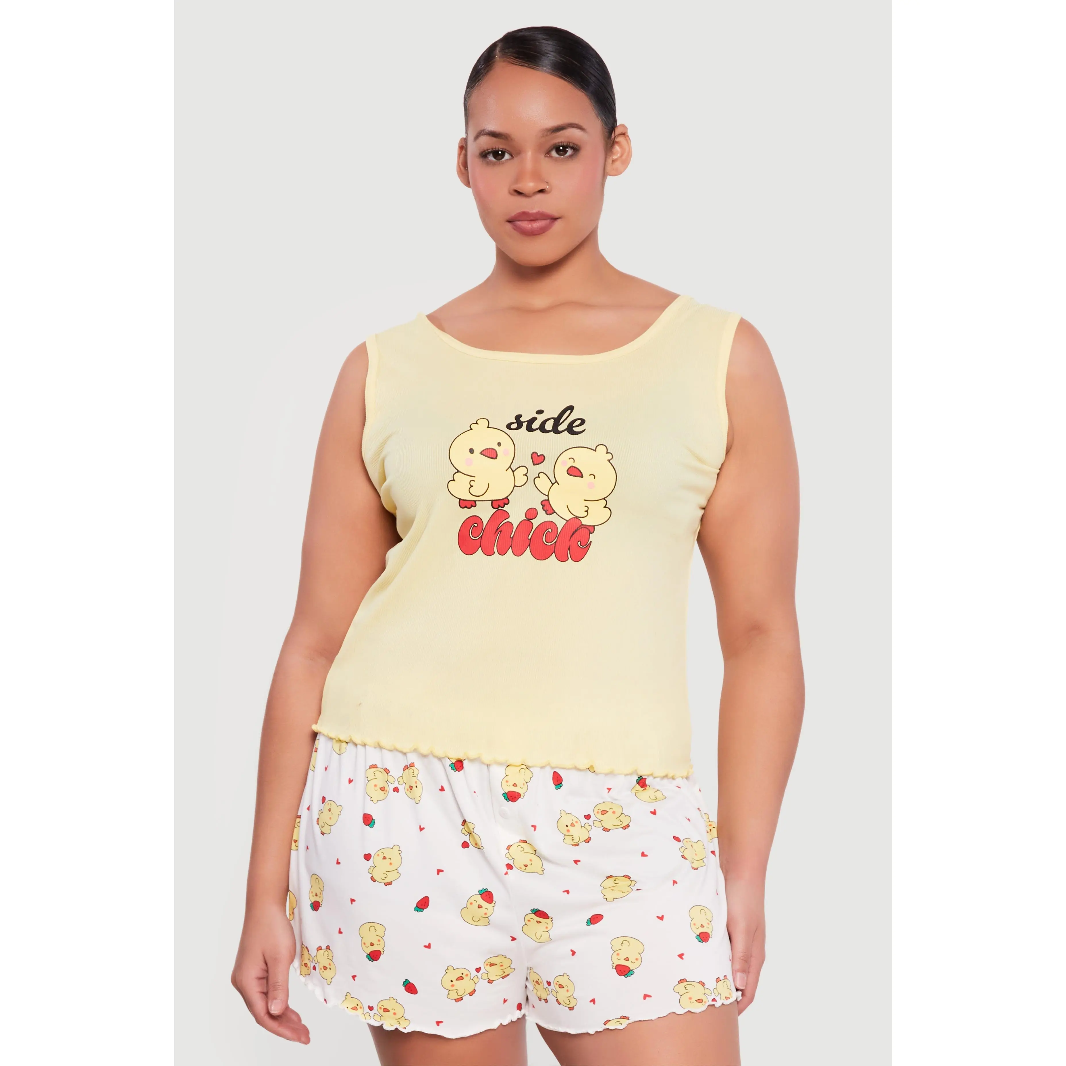 Plus Size Side Chick Graphic Pajama Top and Shorts Set