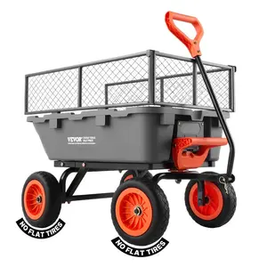 VEVOR Garden Dump Cart, 800 lbs Poly Dump Cart, Garden Carts Dumps Wagon with Storage Fence, 90 Quick-Dumps Mechanism, 180 Swivel Wheels, 90 Rotating Handle, Yard Wagon for Plants, Soil, Crops