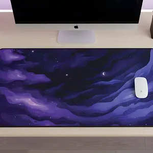 [Sale up to 50%] [Free Ship] Purple Desk Mat, Celestial Moon Desk Mat, Purple Mousepad Desk Decor Desk Pad, Aesthetic Large Keyboard Mat, Abstract Gaming Playmat