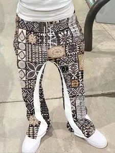 Boho Mosaic Tile Print Bell Bottoms, Ethnic Mosaic Casual Pants, Geometric Pattern, Fitted Style, All Seasons, Women's Fashion, Bohemian, Trouser