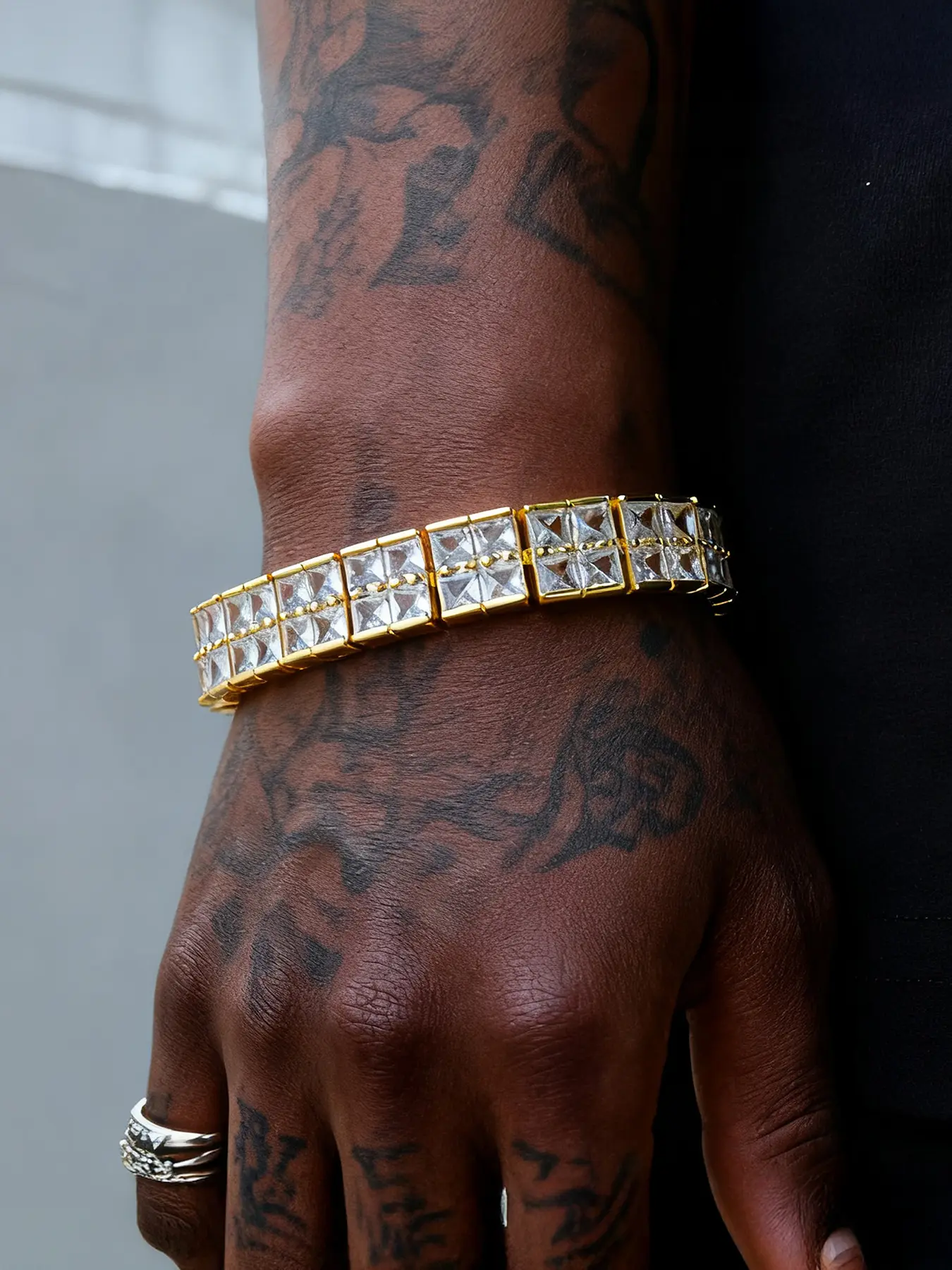 Iced Chics Hip-Hop Dual Row Zirconia, Unisex Street Casual Style, Copper Plated, All Seasons, Hand Chain Design, Cubic Zirconia Bracelet, Bracelets Jewelry, Casual Trendy Jewelry