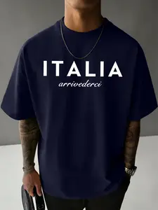 Round Neck Short Sleeve Casual Summer ITALIAarrivederci Print Daily Travel Men's 100% Cotton T-Shirt