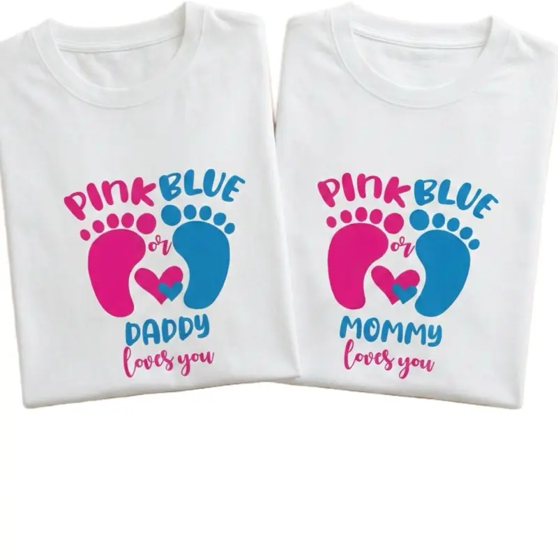 ELYON ATX Gender Reveal T Shirts Camiseta Unisex para Mamá y Papá Team Boy or Girl Pink Blue Mommy Daddy Loves You Camisetas Baby Shower Austin TX 100 Percent Cotton Premium Breathable Quality Vibrant Design Regalo Embarazo Fiesta Revelación