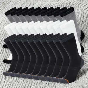 Women's 30 Pairs Thick Warm Winter Leggings Elegant Solid Color Subtle Side Stripe Full-Length Compression Socks with Arch Support Machine Washable Multi-Colored Gray Black White for Casual Formal Wear - Womenswear